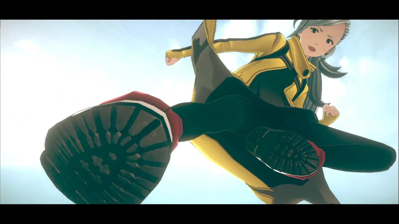 In-game screenshot of Mizuki doing a kick