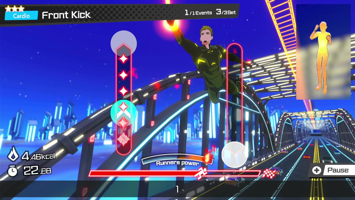 In-game screenshot of Front Kick exercise