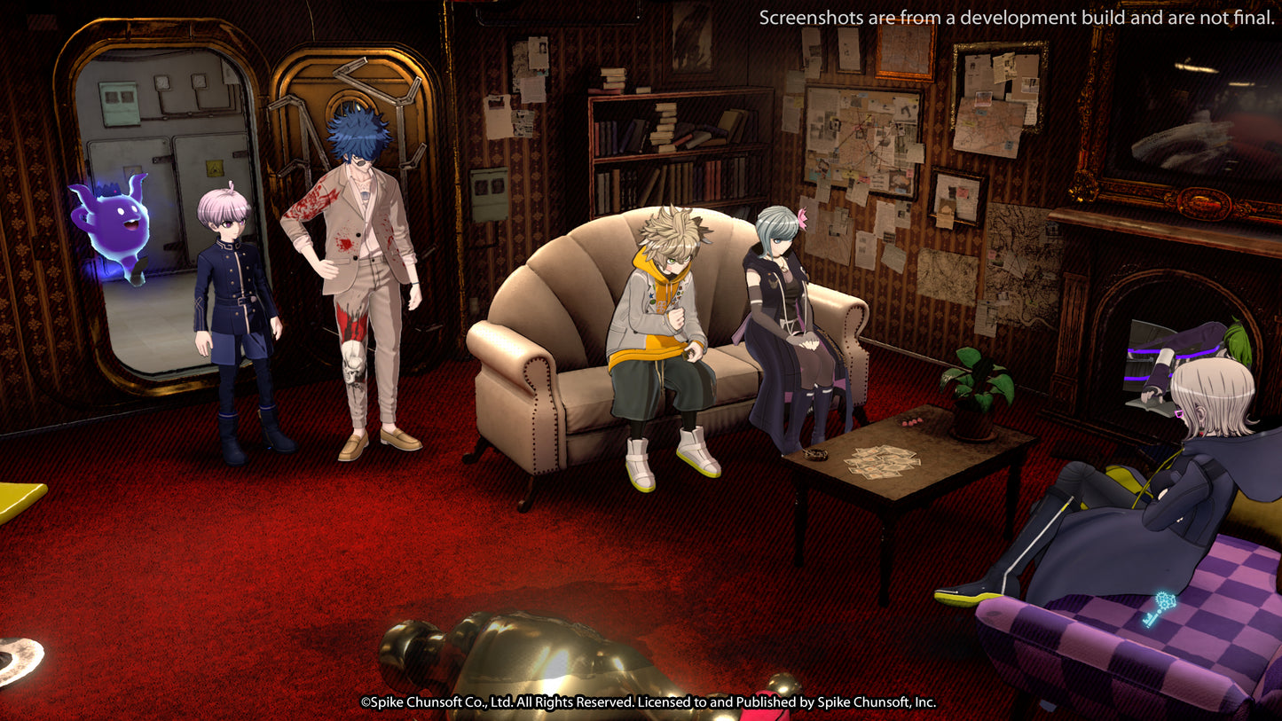 In-game screenshot of a group of six Master Detectives and Shinigami gathered in a sitting room