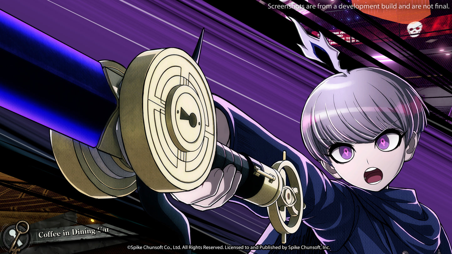 In-game screenshot of Yuma pointing a sword toward the left-hand side of the screen