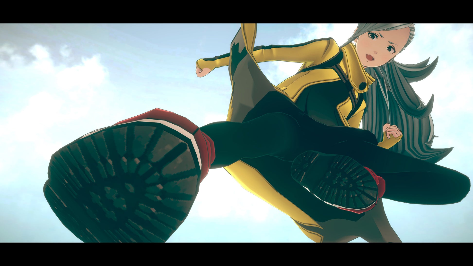In-game screenshot of Mizuki doing a kick