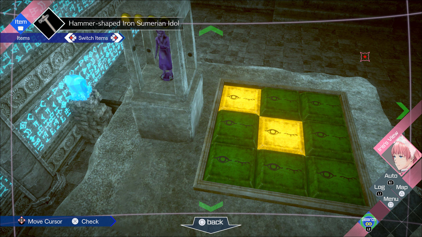 In-game screenshot of escape room puzzle with yellow and green tiles