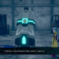 In-game screenshot of Mizuki investigating a pod in a warehouse setting