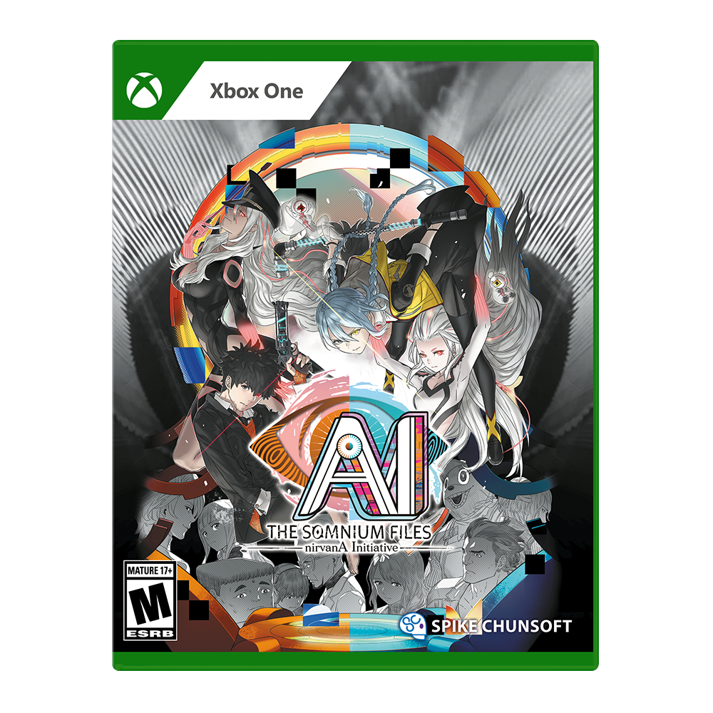 Game box for 'AI: The Somnium Files' on Xbox One with stylized characters and colorful design.