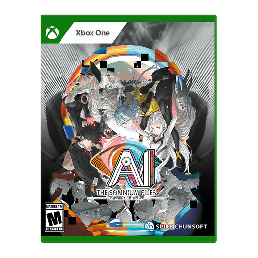 Game box for 'AI: The Somnium Files' on Xbox One with stylized characters and colorful design.