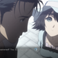 Okabe and Mayuri in a close-up with dialogue text.