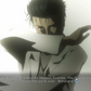 Okabe with a serious expression on a plain background