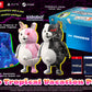 Psycho Tropical Vacation Package promotional graphic featuring a blue box, a blue patterned bucket hat, two plush figures (one pink and one black/white camo), game cards, and logos including Spike Chunsoft, PS5, Steam, and Kidrobot.